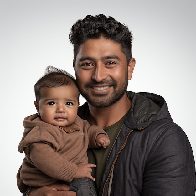 A south asian man holding his new baby and smiling Transparent background