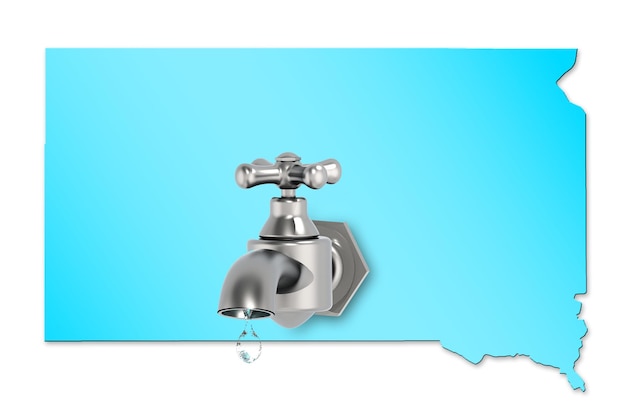 South Dakota map with water faucet for water shortage concept