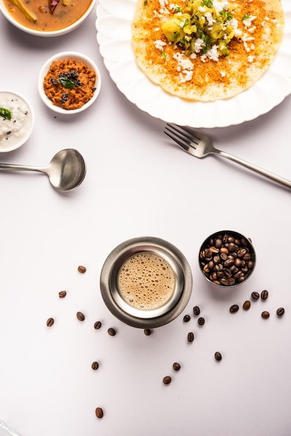 South Indian Filter coffee served in a traditional brass or stainless steel cup