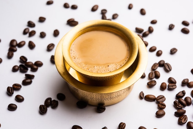 South Indian Filter coffee served in a traditional brass or stainless steel cup