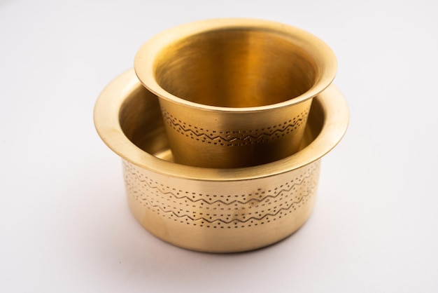 South Indian filter Coffee or tea Brass or stainless steel empty Tumbler Cup and saucer or glass