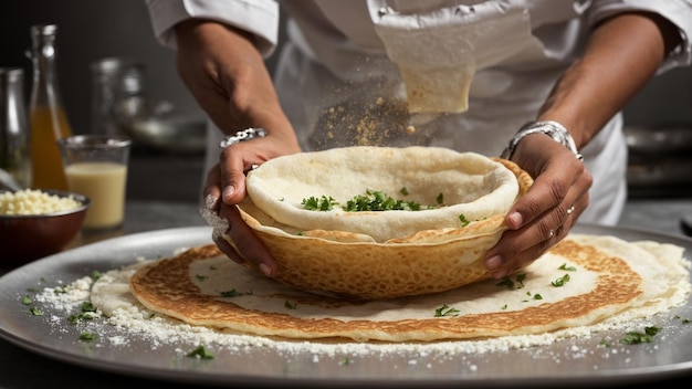 South indian food dosa preparation by capturing the chefs hands