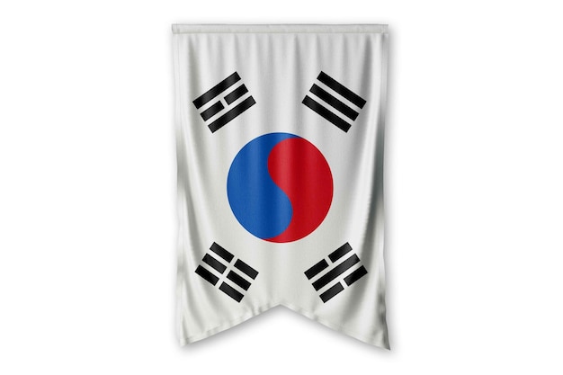 south_korea flag hang on a white wall background image