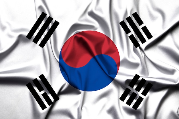 South Korea flag with fabric texture. 3D illustration