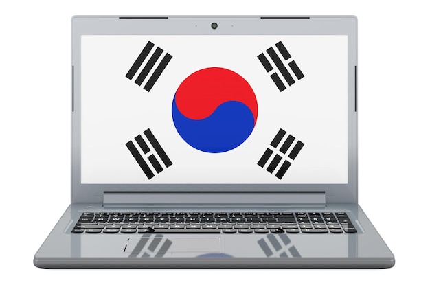 South Korean flag on laptop screen 3D illustration