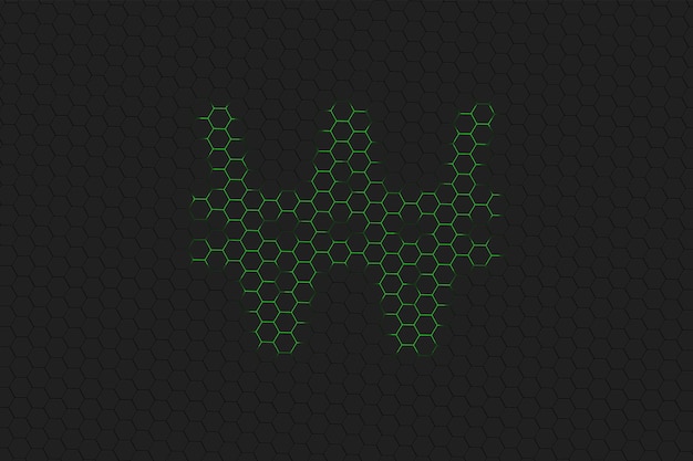 South Korean Won, KRW Won currency, Monetary currency symbol, green hexagon