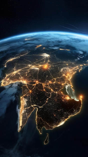 Southeast Asia from space at night with city lights showing South East Asian cities in Thailand Vi