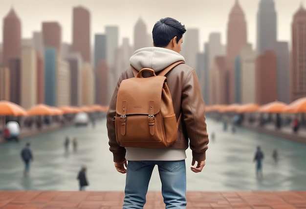 southeast asian man withbackpack job finding concept