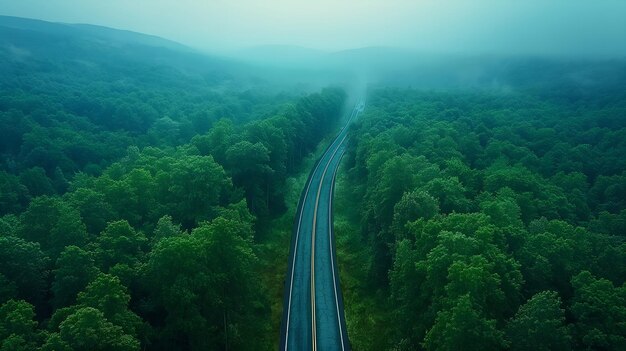 Southern American Countryside Aerial View of Serpentine Highway Cutting Through Verdant Forest