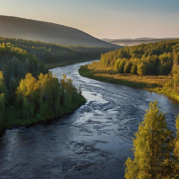 Photo southern urals early morning on the miass river