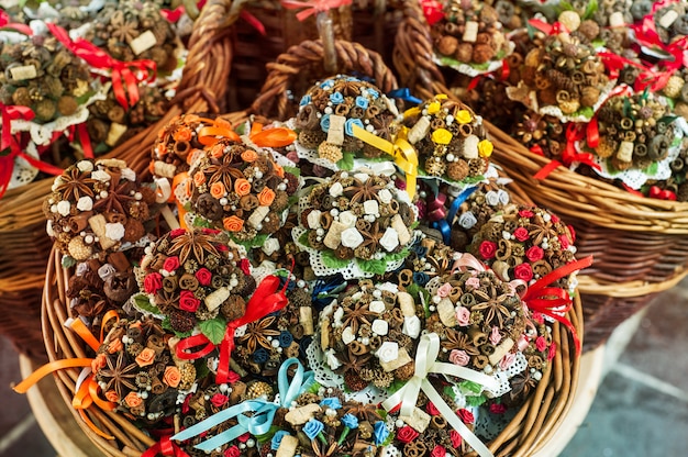 Souvenir bouquets of died flowers, anice, laces