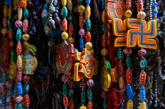 Souvenir shop in India Counter with goods Souvenirs closeup