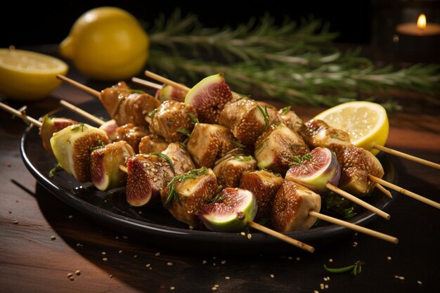 Photo souvlaki with sweet glazed figs yummy delicious souvlaki food image photography