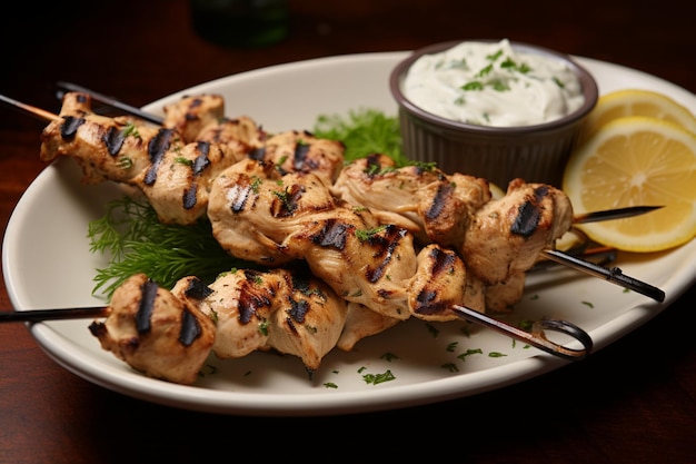 Photo souvlaki with tangy ranch dressing yummy delicious souvlaki food image photography