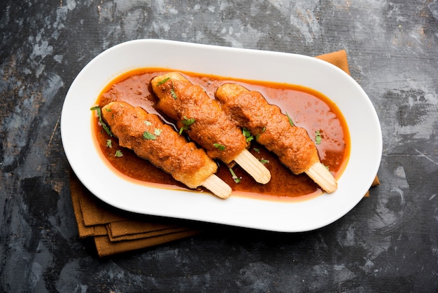 Soya Chaap Curry served in a bowl. Healthy recipe popular in India and Pakistan