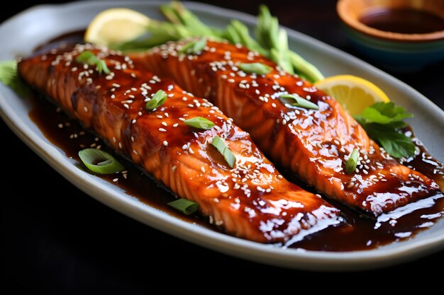 Soyaki Glazed Salmon in a Cozy Home Setting Generated by AI