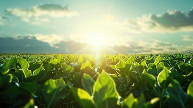 Soybean field ripening at spring season agricultural landscape