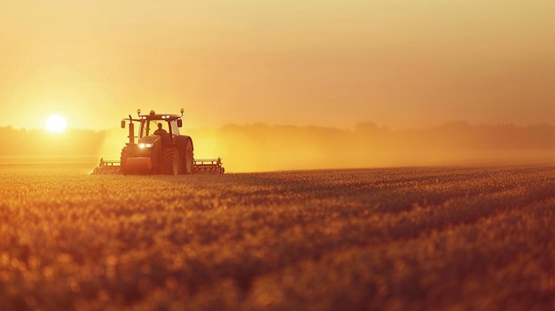 Soybean Field Tractor Sunrise Scene