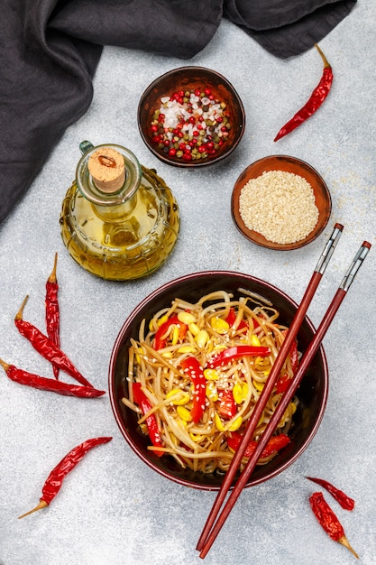 Soybean sprouts (Seedlings) salad with bell peppers