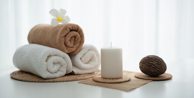 Spa accessory composition set in day spa hotel beauty wellness center