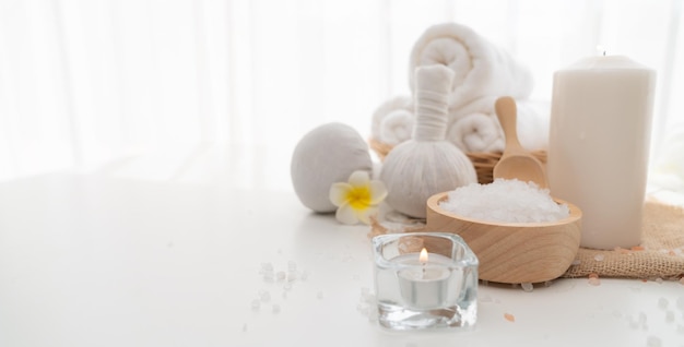 Spa accessory composition set in day spa hotel beauty wellness center