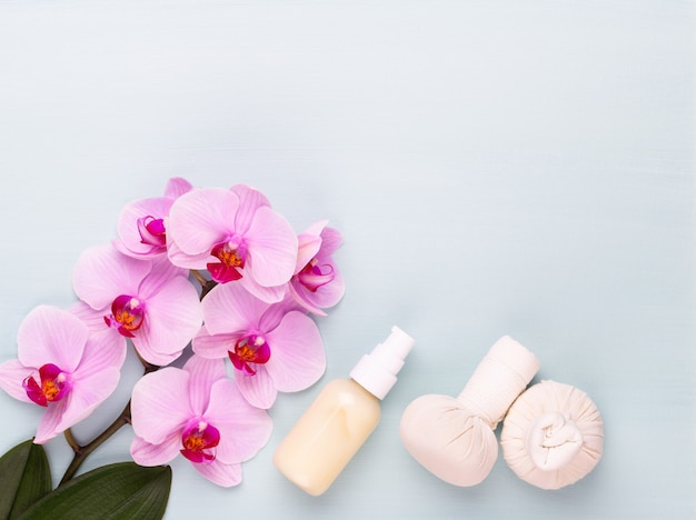 Spa aromatherapy with care products and orchid