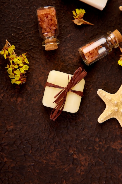 Spa concept. Aromatic candles, towel