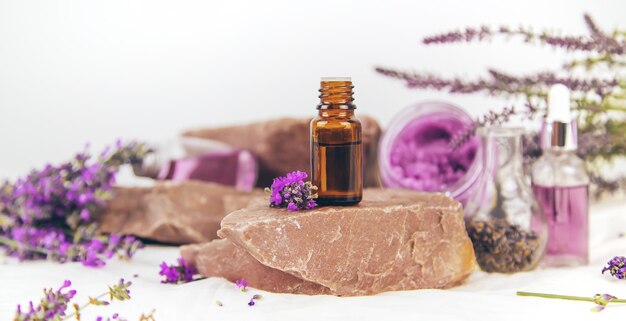 Spa cosmetics with lavender extract Selective focus