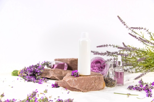 Spa cosmetics with lavender extract Selective focus