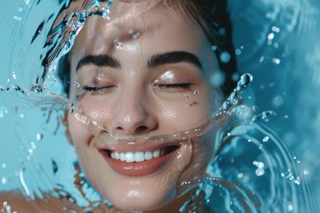 Spa model with water splashes fresh skin beauty concept