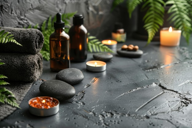 Spa Relaxation Essential Oils Candles and Stones