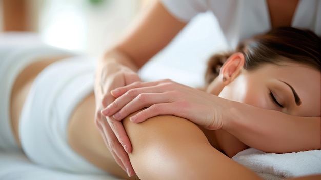 Photo a spa service at a hotel with a masseuse providing a relaxing massage to a guest