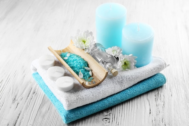 Spa set on white wooden table