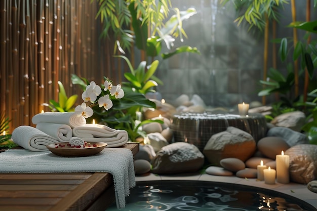 Photo spa setting featuring zen garden