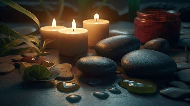 Spa still life with candles and pebbles Generative Ai