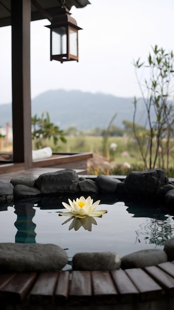 Photo spa still life with lotus float on water