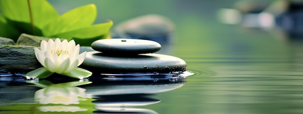 Spa Still Life with Stones and Flowers in Serenity Water Natural Alternative Therapy Generative Ai