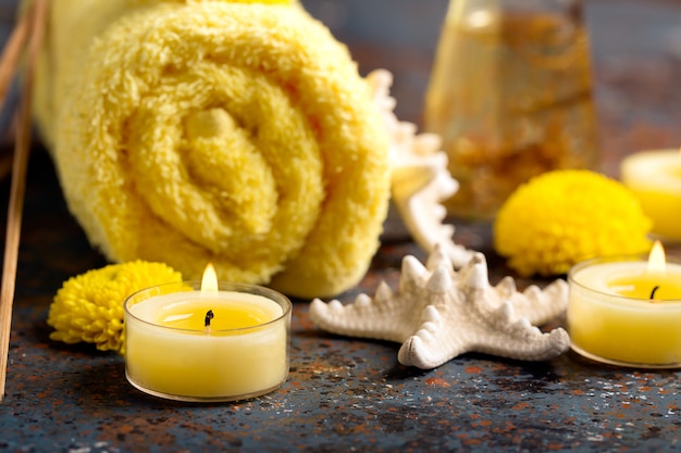 SPA still life with towel, candles 