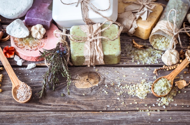 Spa still life on a wooden table