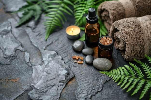 Spa Treatment Essentials on a Slate Surface