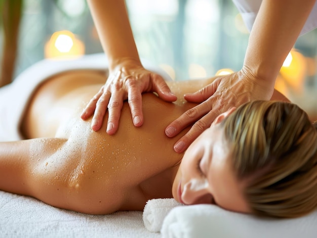 Spa treatment featuring a relaxing back exfoliation session in a tranquil setting with a lit candle