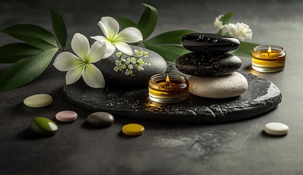 Spa Treatment Items Hot Massage Stones Background Generative AI