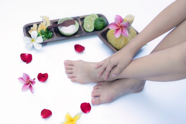 Photo spa treatment and product for feet spa with flowers and water