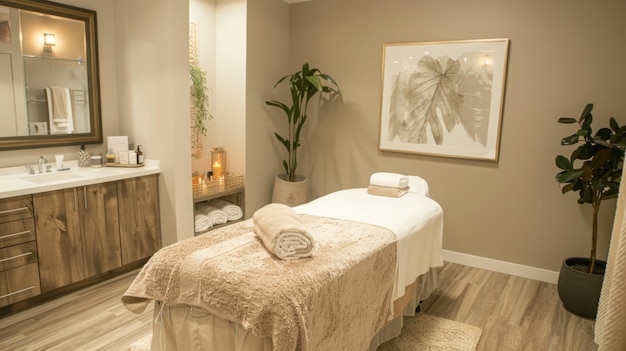 Photo spa treatment room with massage table