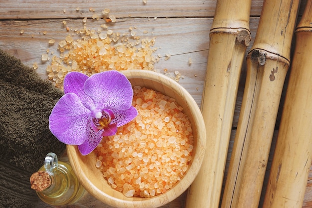 spa treatment tools and flower of orchid