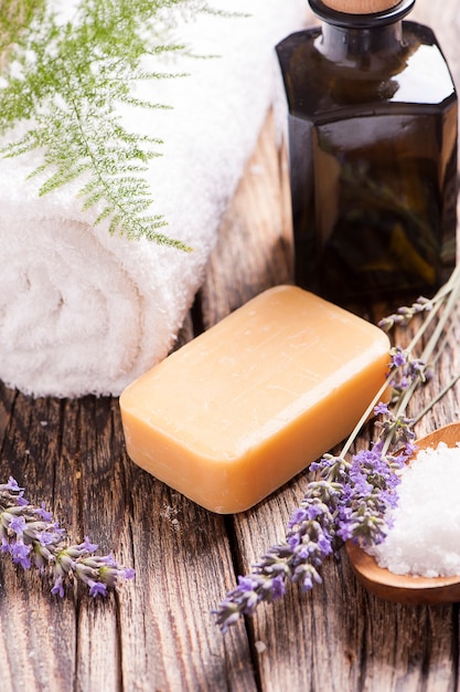 Spa treatment on  wooden table