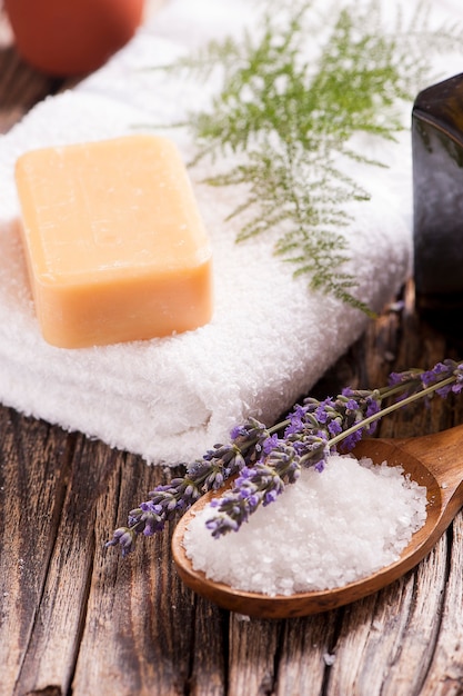 Spa treatment on  wooden table