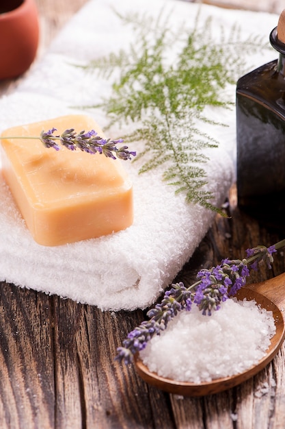 Spa treatment on  wooden table