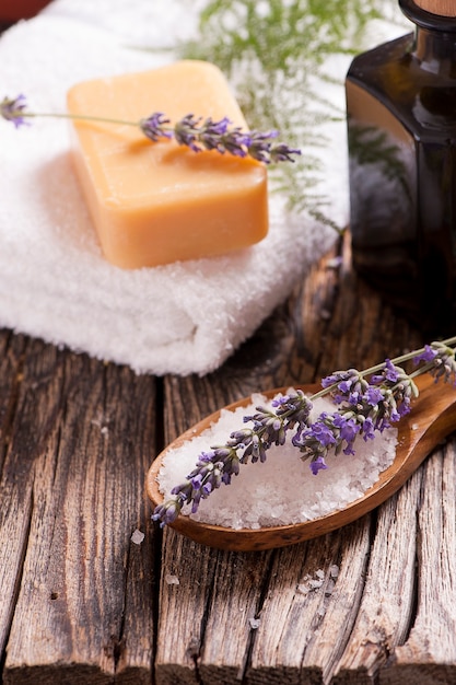 Spa treatment on  wooden table