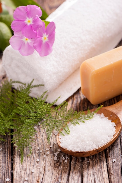 Spa treatment on  wooden table